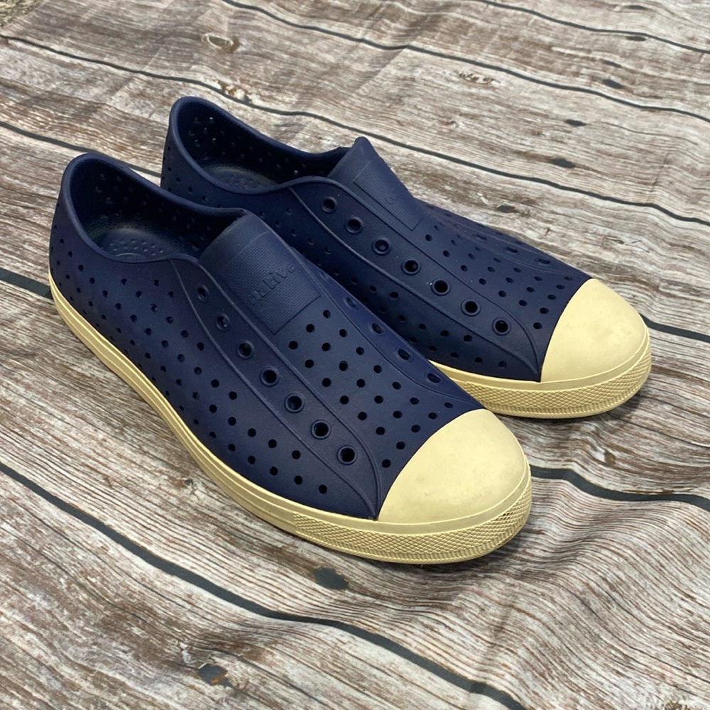 Native Shoes Men's Navy Blue Slip-On with Cream Toe Cap